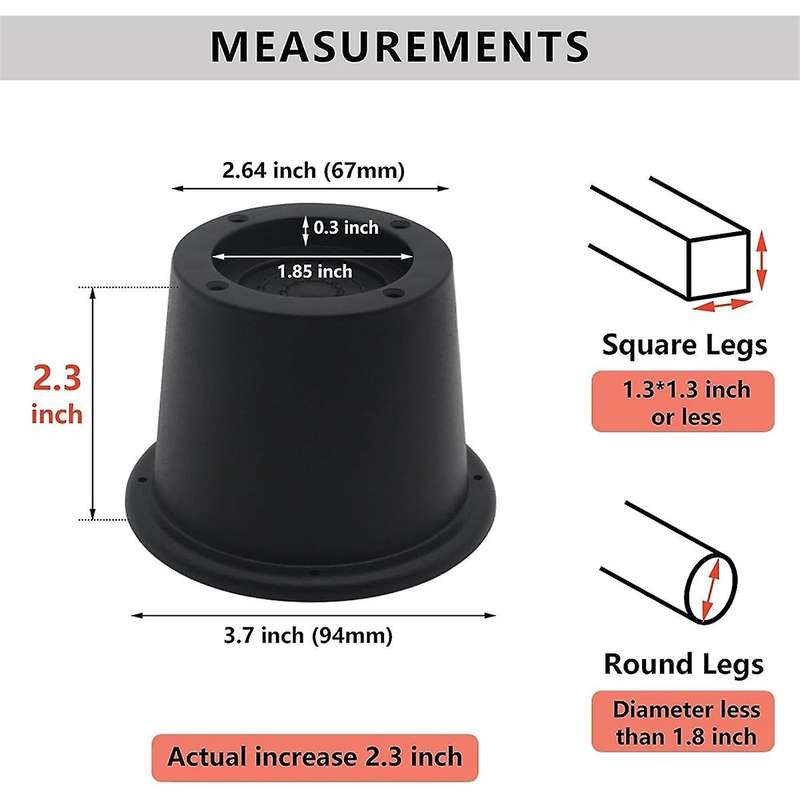 6pack Furniture Risers Black Bed Risers 2.3 Inch,bed Lifts Risers for Sofa,couch,desk,extenders Supp