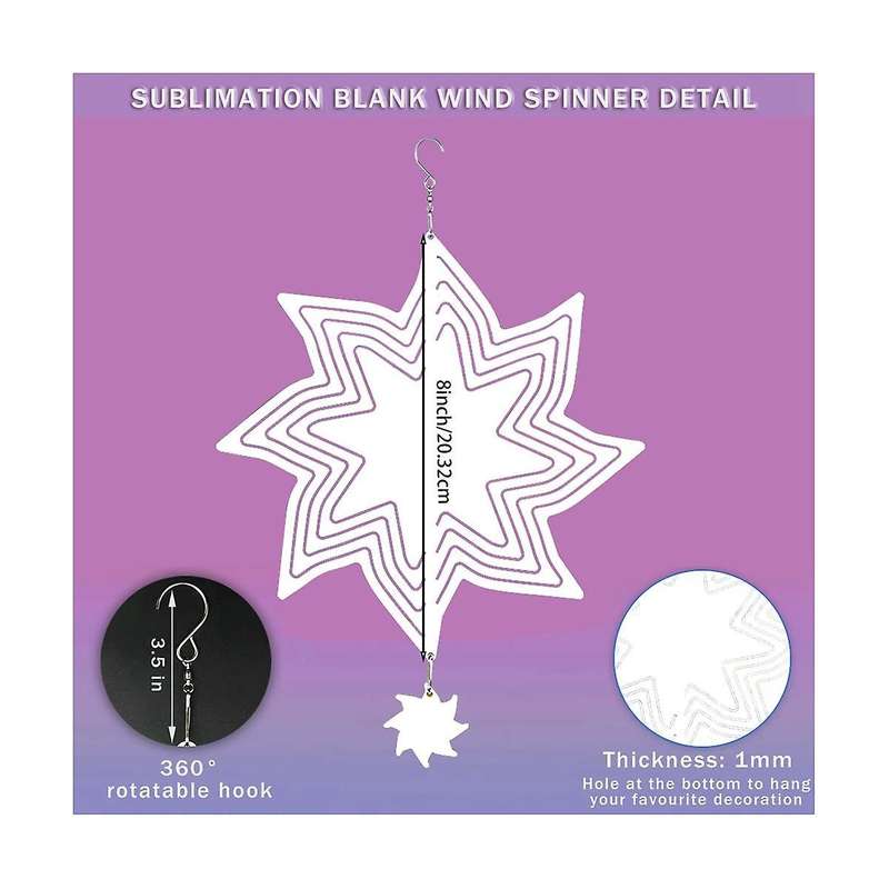 6pack 8inch Sublimation Wind Spinner Blanks Wind Spinners 3d Hanging Wind Spinners for Indoor Outdoo