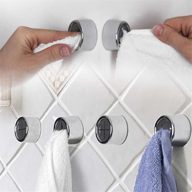 6Pack Kitchen Towel Hooks, Round Self Adhesive Wall Mount Hook, (Push to Hanging) Drilling Hand Towe