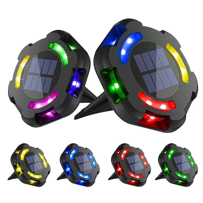 6Pack Solar Ground Lights 12 LED Solar Lights Multi-Color Disk Lights Waterproof Landscape Light for