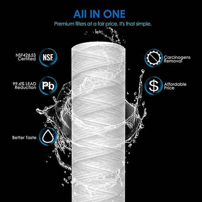 6Pc 5 Micrometre 20X2.7inch String Wound Water Filter Whole House Replacement Sediment Filter, for U