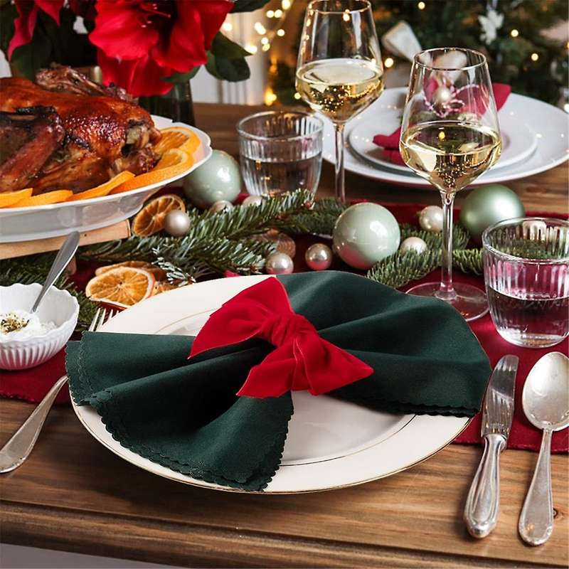 6pc Red Bow Xmas Napkin Holder Rings Chic Flannel Napkin Buckle for Birthday Party Wedding Dining T