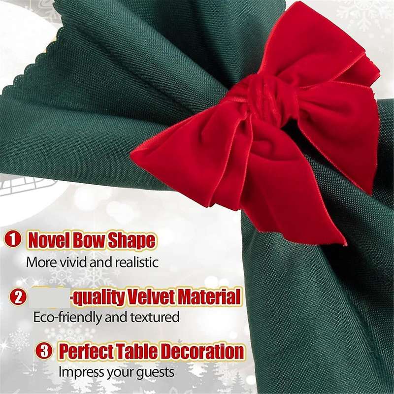 6pc Red Bow Xmas Napkin Holder Rings Chic Flannel Napkin Buckle for Birthday Party Wedding Dining T