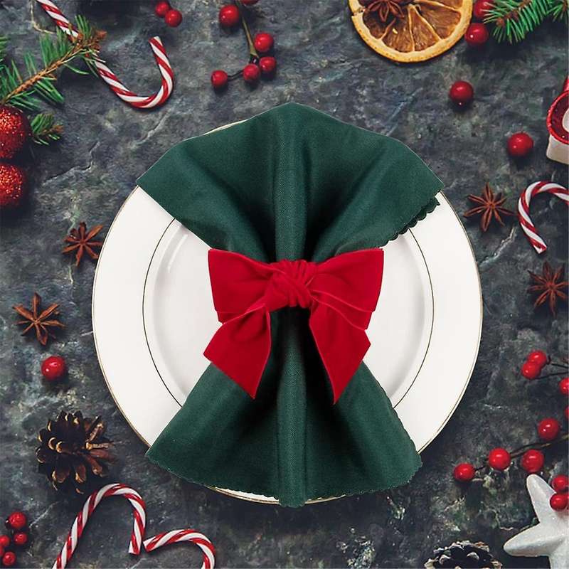 6pc Red Bow Xmas Napkin Holder Rings Chic Flannel Napkin Buckle for Birthday Party Wedding Dining T