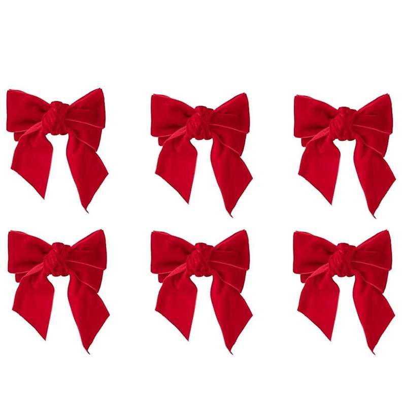 6pc Red Bow Xmas Napkin Holder Rings Chic Flannel Napkin Buckle for Birthday Party Wedding Dining T