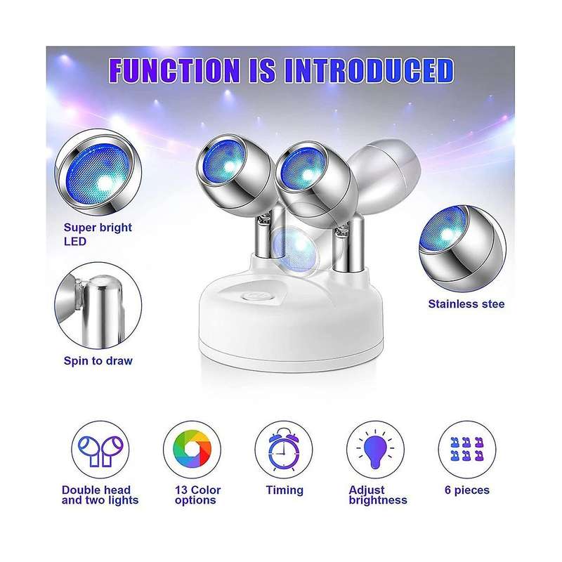 6pcs 13 Color Battery Operated Spotlights Indoor Dual Head Wireless Led Spotlight Rgb Led Lights Wi
