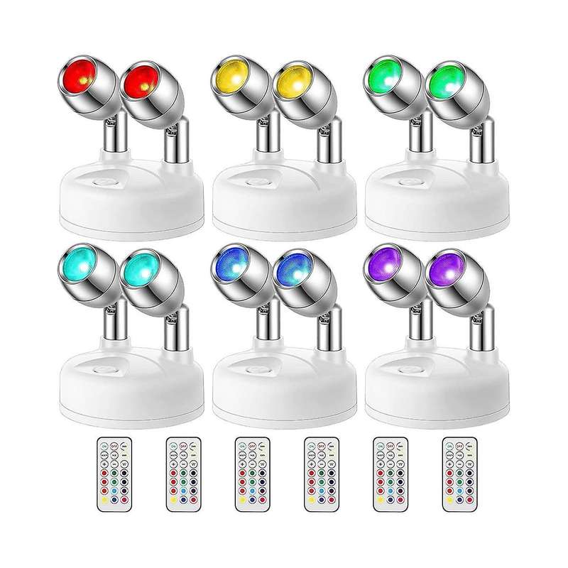 6pcs 13 Color Battery Operated Spotlights Indoor Dual Head Wireless Led Spotlight Rgb Led Lights Wi