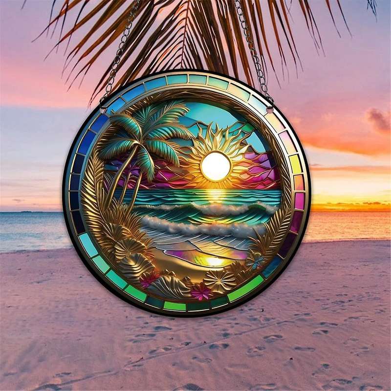 6PCS 3D Sunrise and Sunset Decor Stained Suncatcher for Window Hangings Decor for Garden Living Room