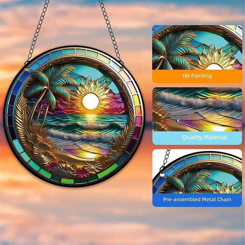 6PCS 3D Sunrise and Sunset Decor Stained Suncatcher for Window Hangings Decor for Garden Living Room