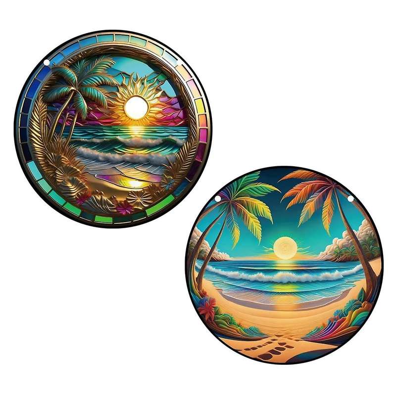 6PCS 3D Sunrise and Sunset Decor Stained Suncatcher for Window Hangings Decor for Garden Living Room