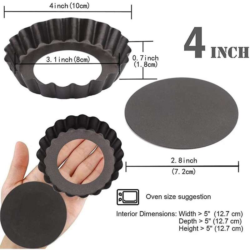 6pcs 4in/10cm Mini Pie Muffin Cupcake Pans Non-stick Tart Quiche Flan Pan Mold Removable Loose Botto