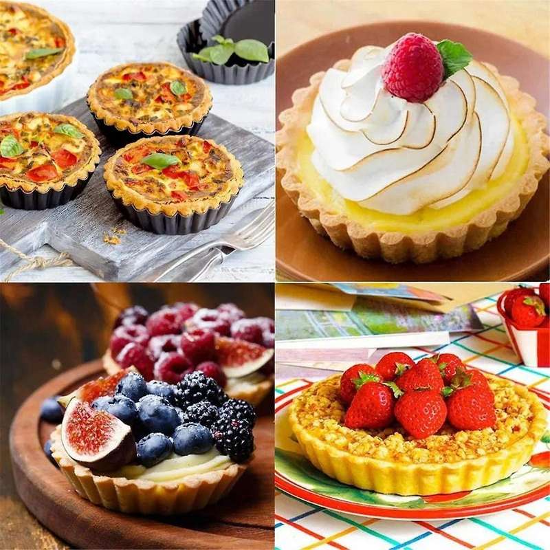 6pcs 4in/10cm Mini Pie Muffin Cupcake Pans Non-stick Tart Quiche Flan Pan Mold Removable Loose Botto