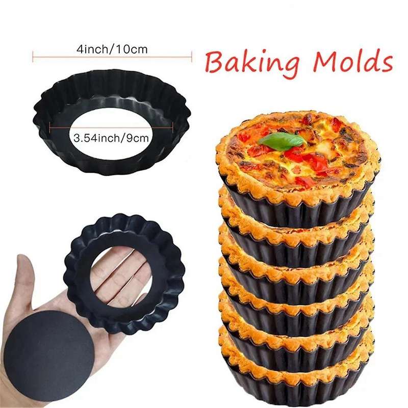 6pcs 4in/10cm Mini Pie Muffin Cupcake Pans Non-stick Tart Quiche Flan Pan Mold Removable Loose Botto