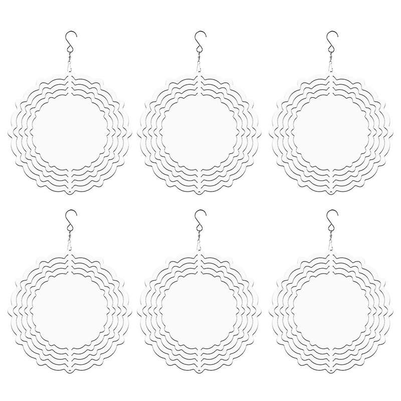 6pcs 8in Sublimation Wind Spinner Blanks, 3d Aluminum Christmas Wind Powered Kinetic Spinner for Yar