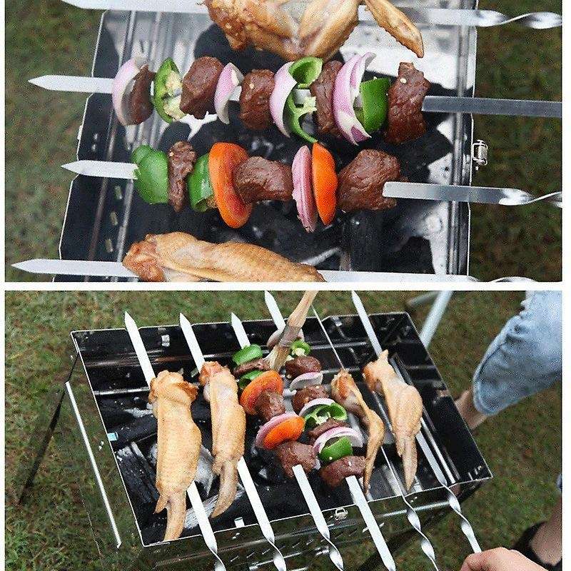 6pcs 55cm Bbq Skewers Long Handle Shish Kebab Barbecue Grill Stick Wood Bbq Fork Stainless Steel Ou