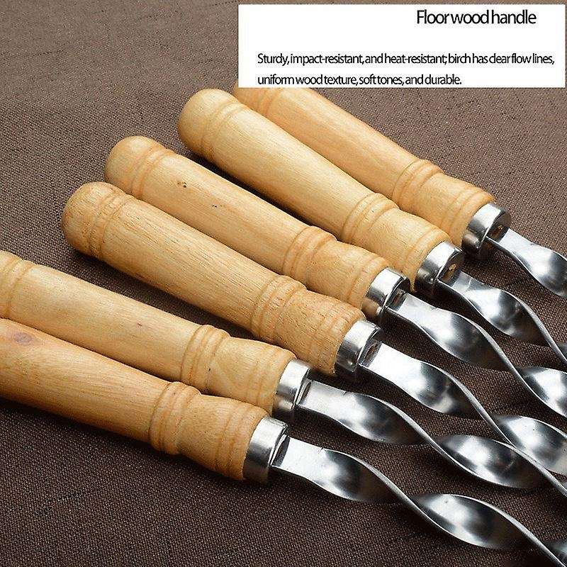 6pcs 55cm Bbq Skewers Long Handle Shish Kebab Barbecue Grill Stick Wood Bbq Fork Stainless Steel Ou