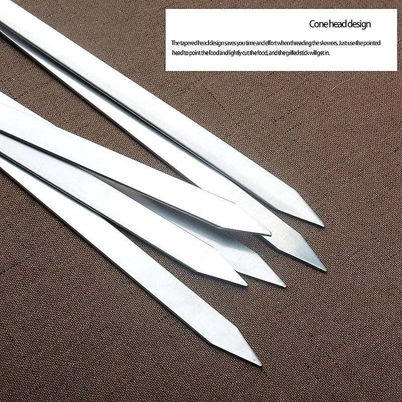 6pcs 55cm Bbq Skewers Long Handle Shish Kebab Barbecue Grill Stick Wood Bbq Fork Stainless Steel Ou