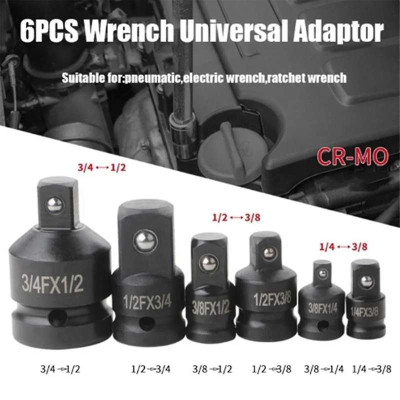 6pcs Adapter Pneumatic Sleeve Head 1/2 to 3/4 Red Plastic Box for Automobile Torque Mechanical Hard