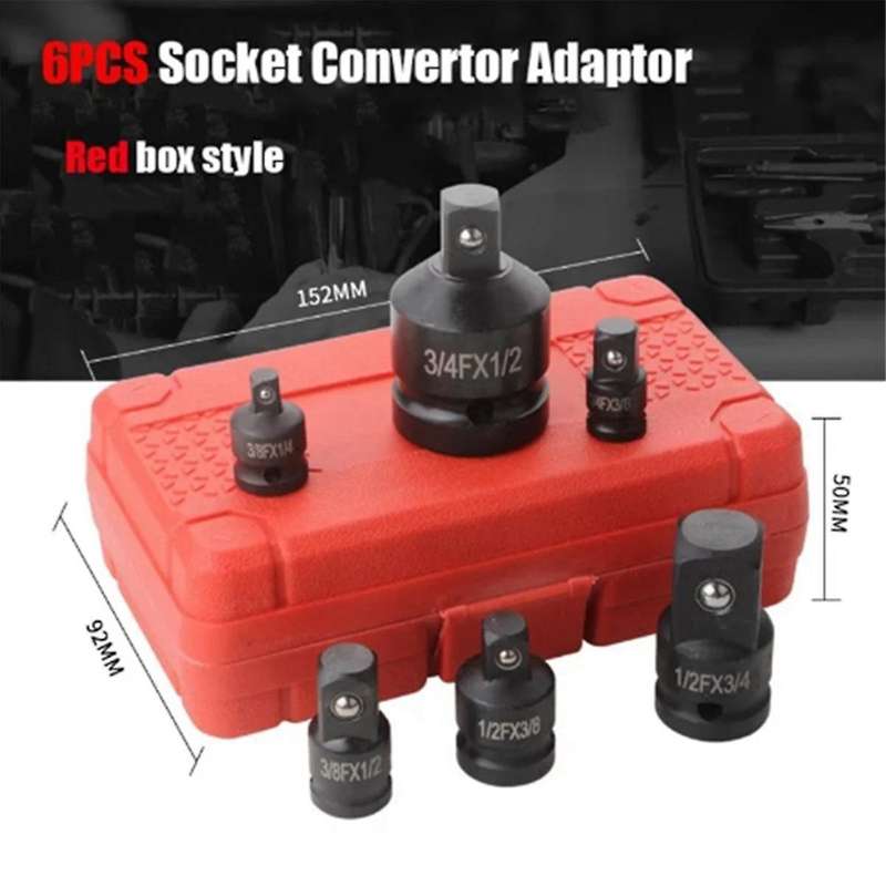 6pcs Adapter Pneumatic Sleeve Head 1/2 to 3/4 Red Plastic Box for Automobile Torque Mechanical Hard