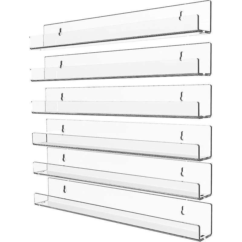 6Pcs Acrylic Clear Floating Bookshelf,Invisible Wall Mounted Bookshelf,Modern Picture Display Toy O