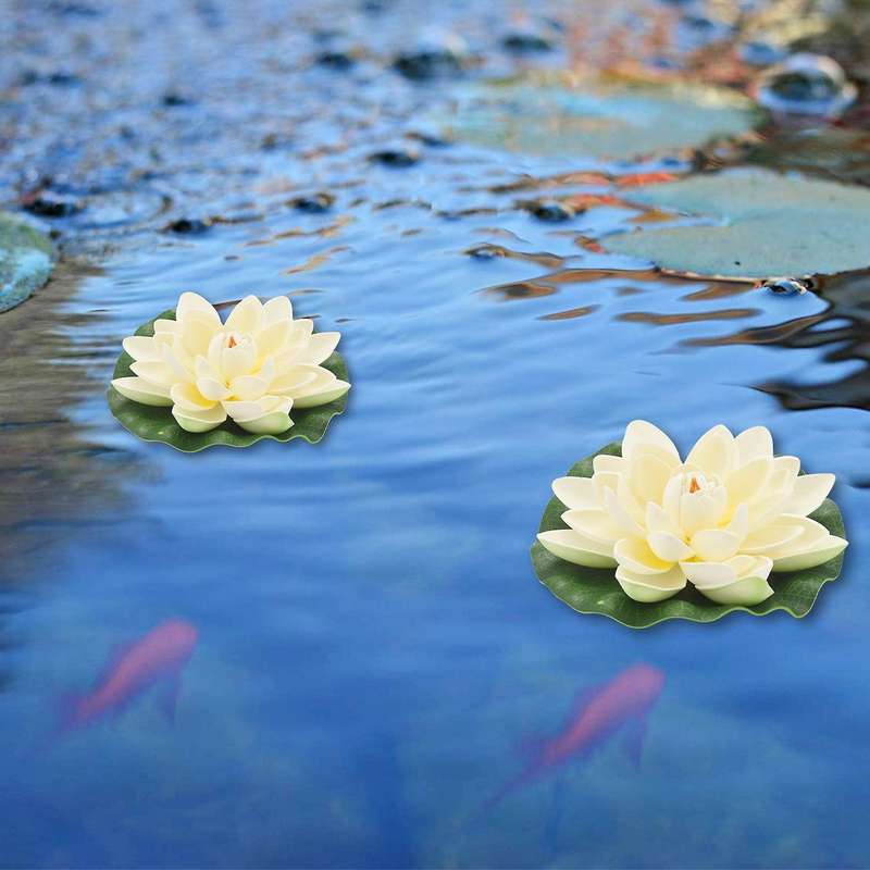 6Pcs Artificial Floating Foam Lotus Flowers,With Water Pad Ornaments, White,Perfect for Patio Pond