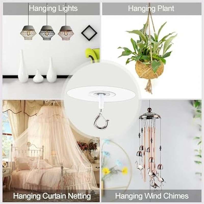 6pcs Adhesive Ceiling Hooks for Popcorn Concrete Textured Ceiling Wall Surface, No Drilling Self Ad