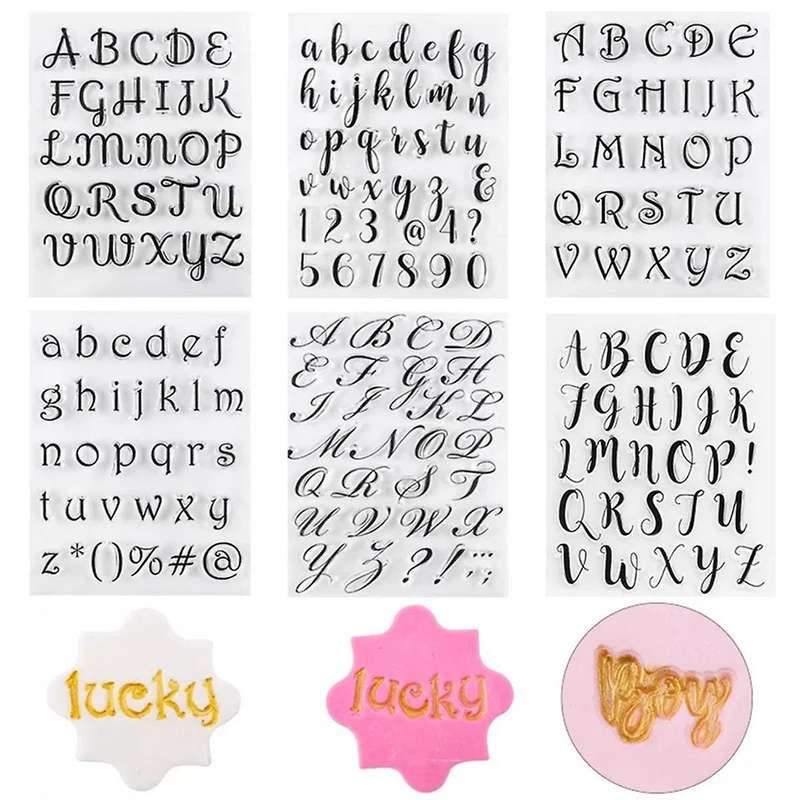 6Pcs Alphabet Letter Fondant Stamps for Biscuit Cake Cookie Fondant Embossing DIY Cutter Pastry Acce
