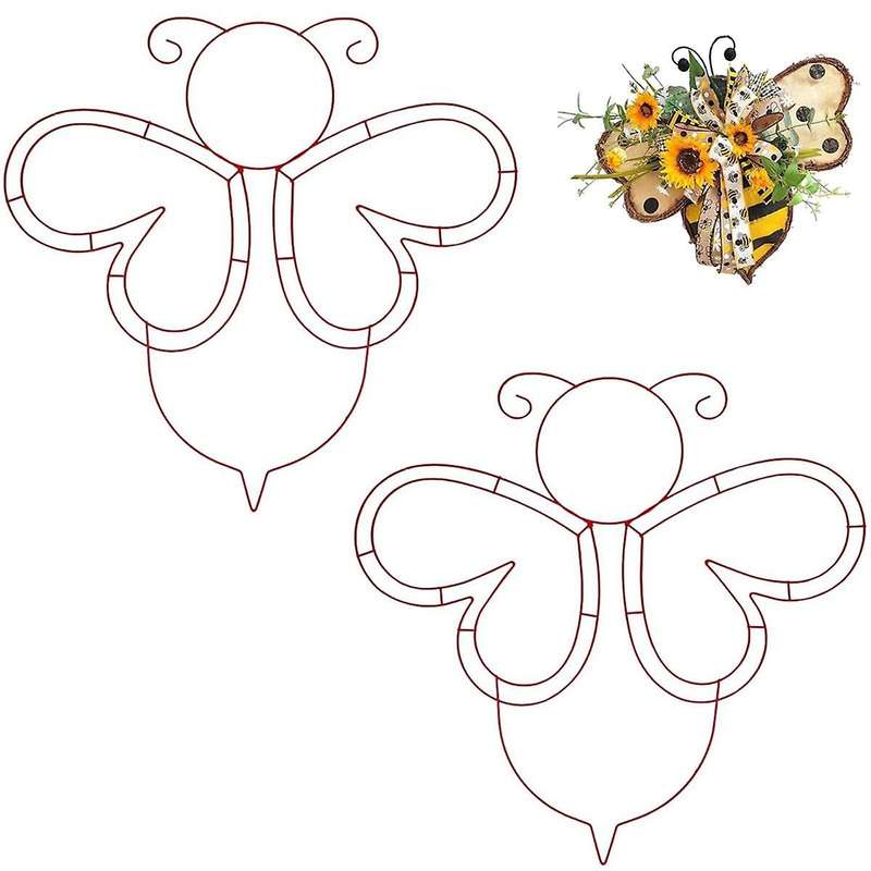 6PCS Bee Wreath Form Wire Wreath Frame Spring Summer Patio Porch Decor for Home Decor and Outdoor