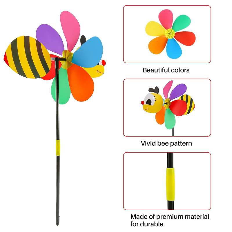 6pcs Bee Wind Pinwheels 3d Animal Windmills Garden Stakes Ornaments for Lawn Yard Patio