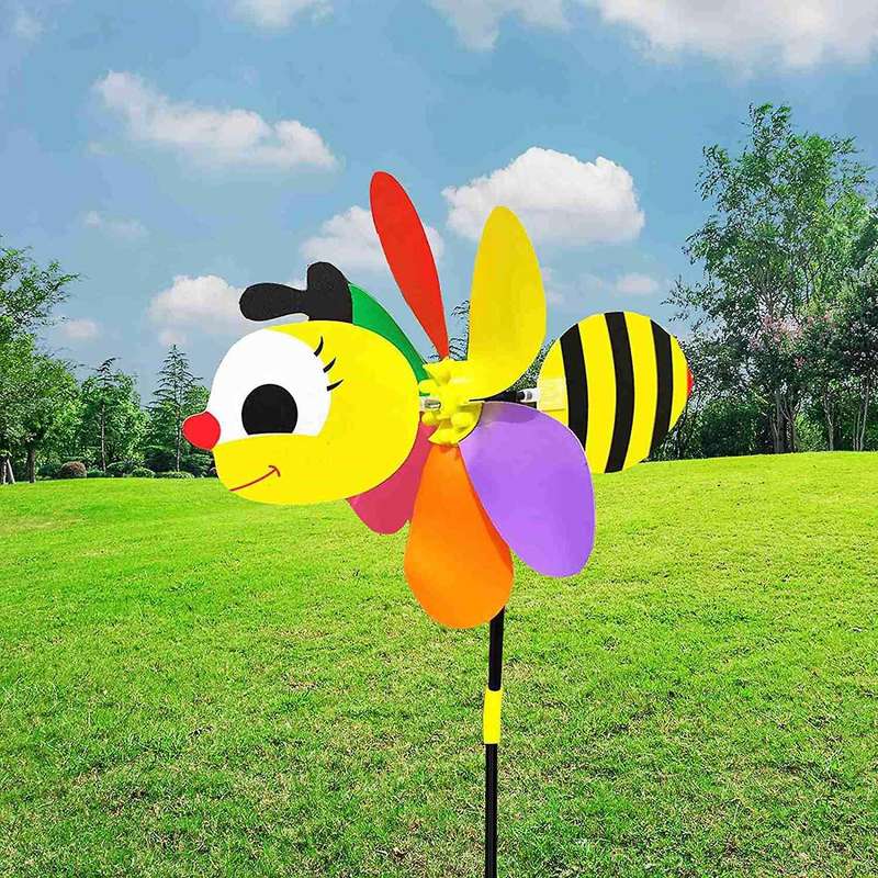 6pcs Bee Wind Pinwheels 3d Animal Windmills Garden Stakes Ornaments for Lawn Yard Patio