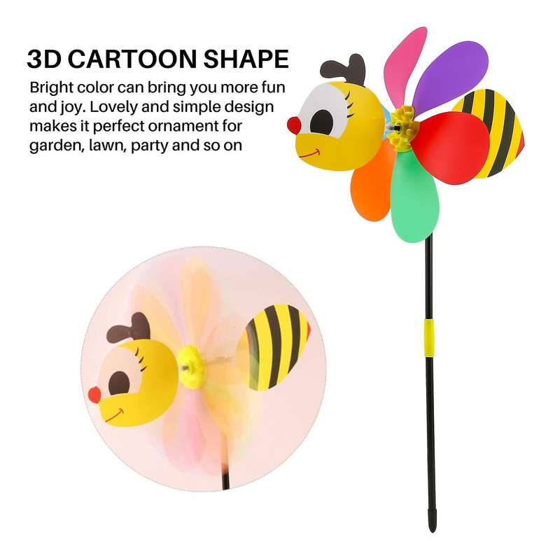 6pcs Bee Wind Pinwheels 3d Animal Windmills Garden Stakes Ornaments for Lawn Yard Patio