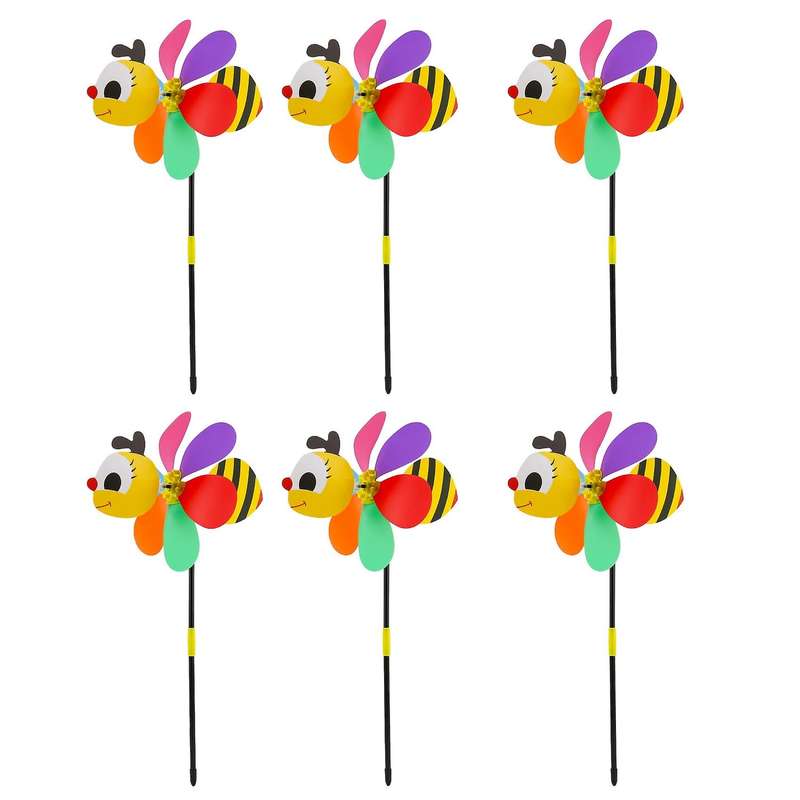 6pcs Bee Wind Pinwheels 3d Animal Windmills Garden Stakes Ornaments for Lawn Yard Patio