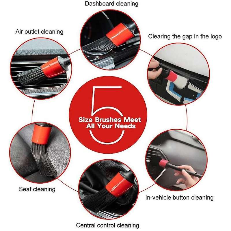 6Pcs Car Detailing Detail Brush Kit Car Wash Mitt Boar Hair Brushes for Car Motorcycle Cleaning Whee