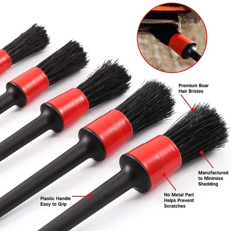 6Pcs Car Detailing Detail Brush Kit Car Wash Mitt Boar Hair Brushes for Car Motorcycle Cleaning Whee