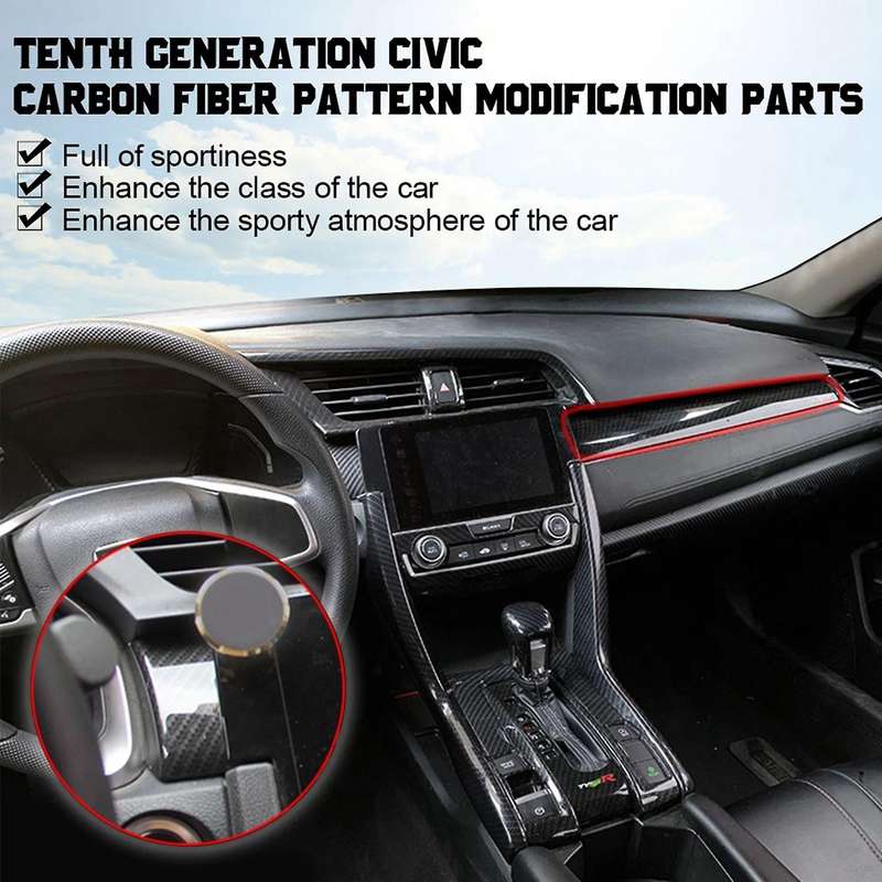 6Pcs Car Interior Moulding Dashboard Trims Strips Center Consoles Stickers Trim Cover for 10Th Gen 2