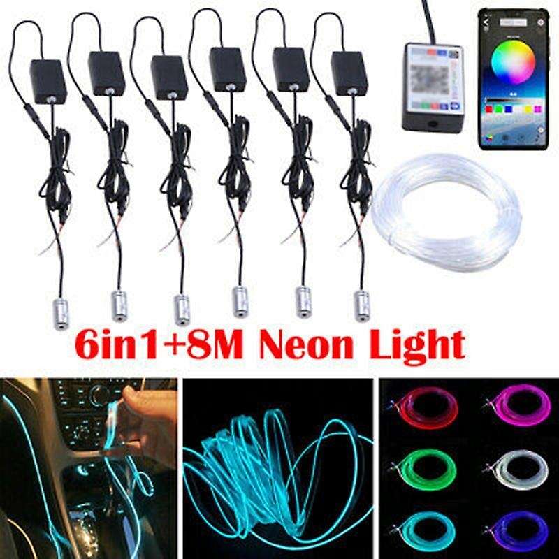 6Pcs Car RGB Interior Decoration Lights APP Bluetooth Control Atmosphere Lamp Wireless Standalone Co