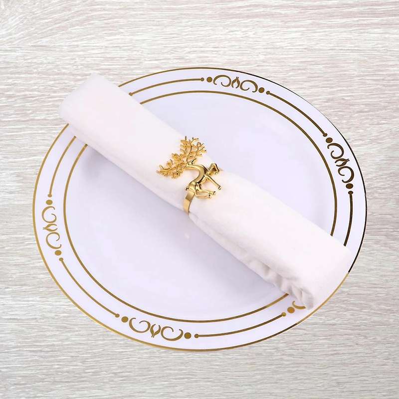 6Pcs Christmas Dining Table Polished Napkin Ring Buckle Eco-Friendly Sika Deer Napkin Ring Paper Tow