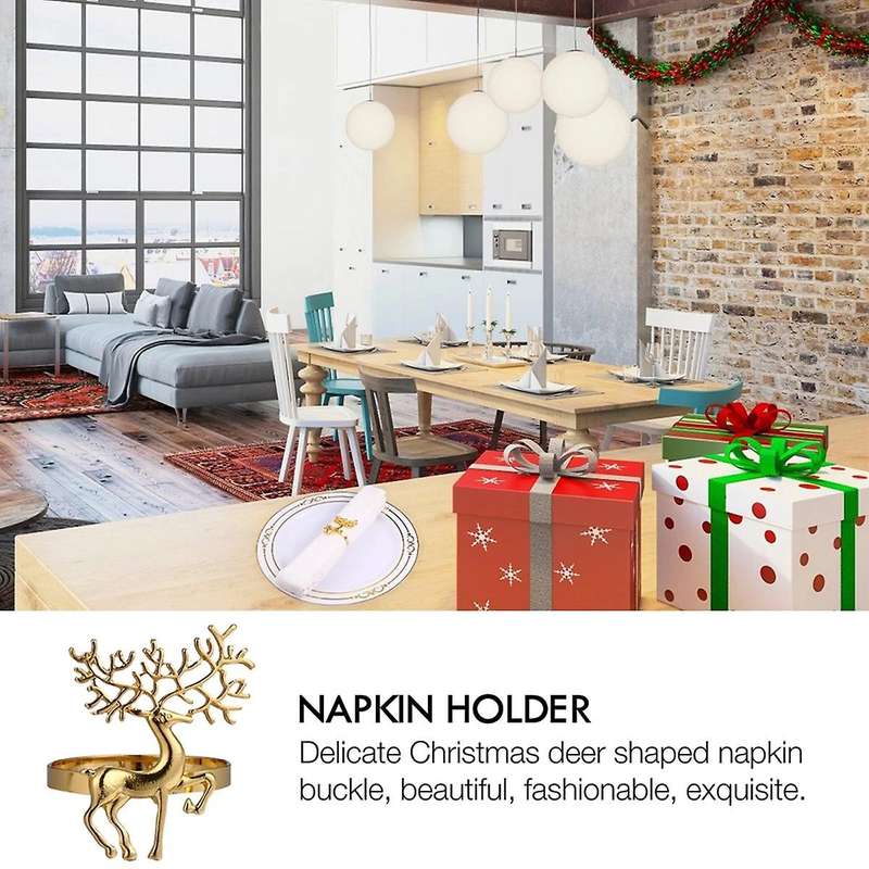 6Pcs Christmas Dining Table Polished Napkin Ring Buckle Eco-Friendly Sika Deer Napkin Ring Paper Tow