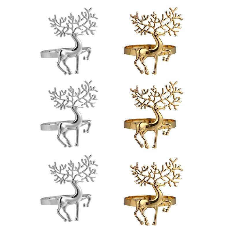 6Pcs Christmas Dining Table Polished Napkin Ring Buckle Eco-Friendly Sika Deer Napkin Ring Paper Tow