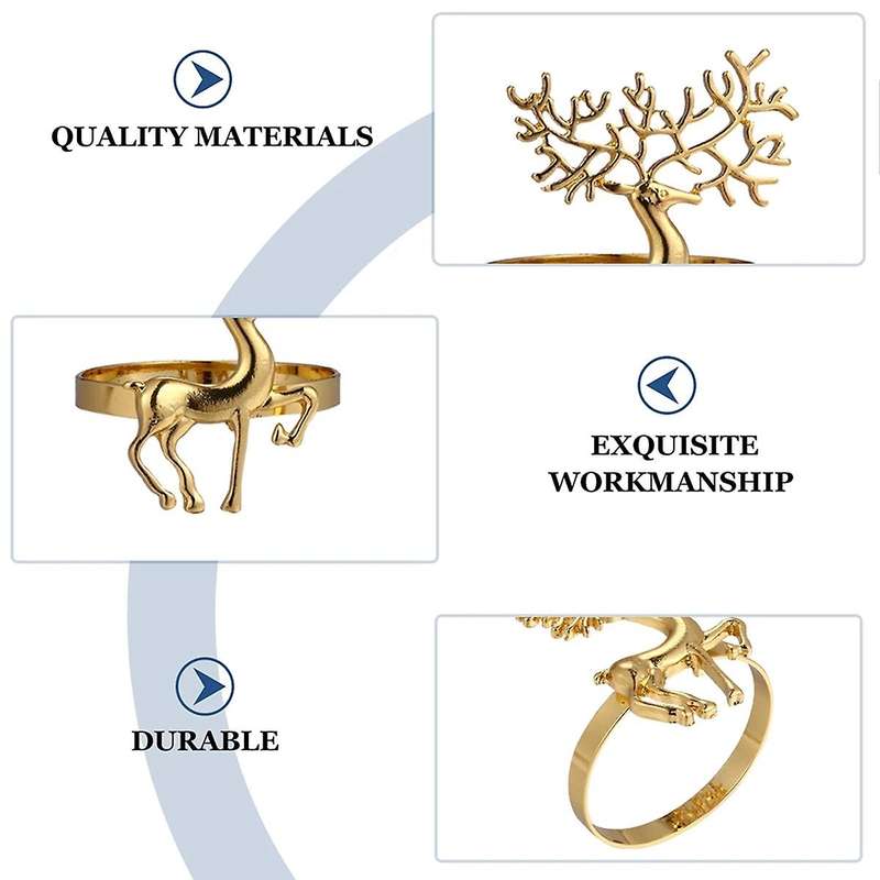 6Pcs Christmas Dining Table Polished Napkin Ring Buckle Eco-Friendly Sika Deer Napkin Ring Paper Tow