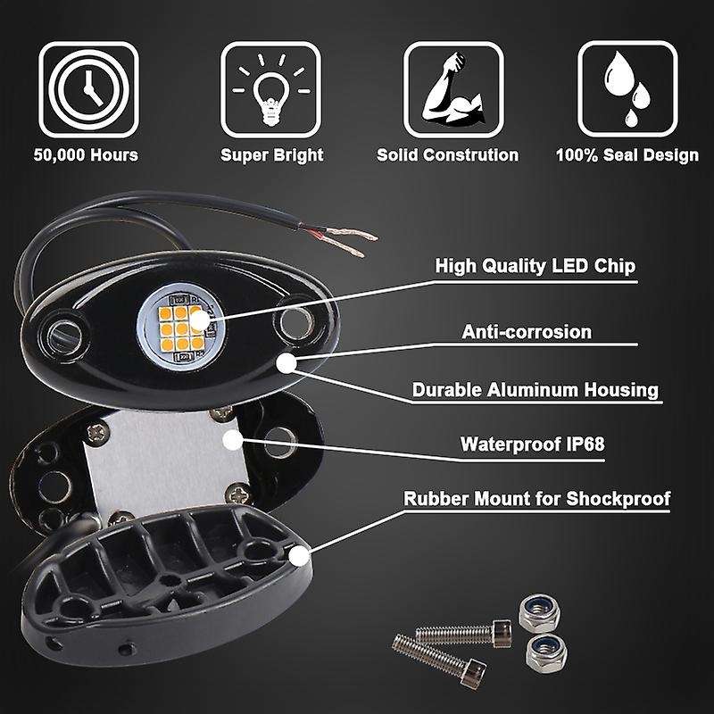 6Pcs Car Under Wheel Lights 800LM 9 LED Rock Light for Off-Road