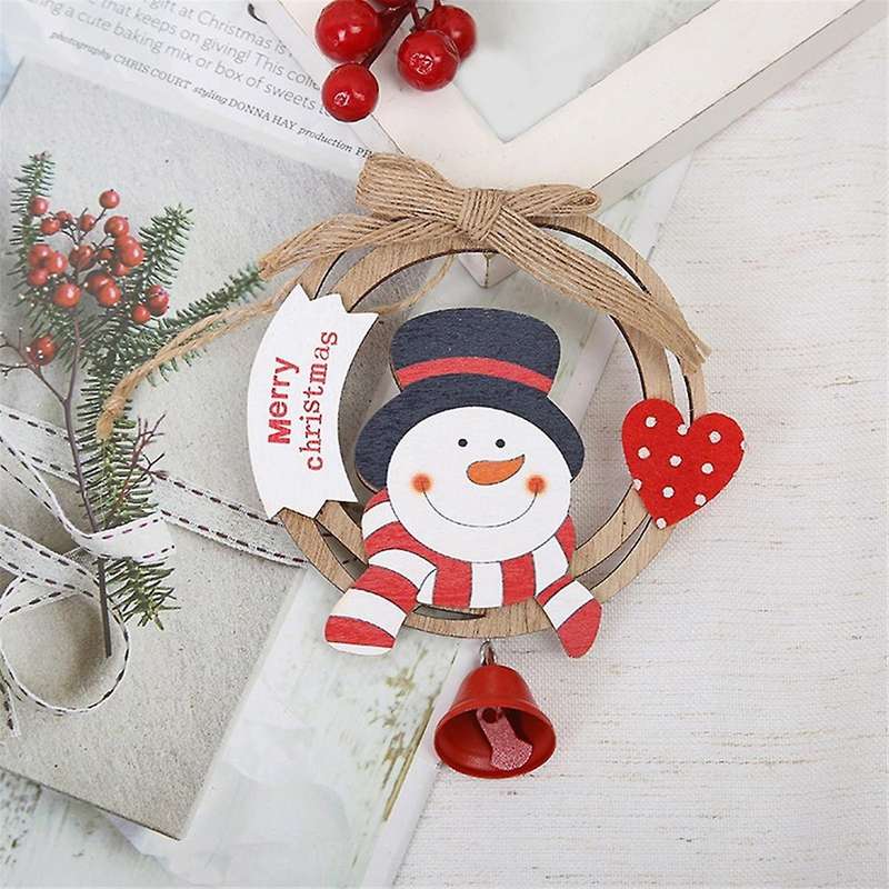 6Pcs Christmas Bells Hanging Wooden Christmas Tree Decorations Pendant Garland Bow Bells Wood Ring H