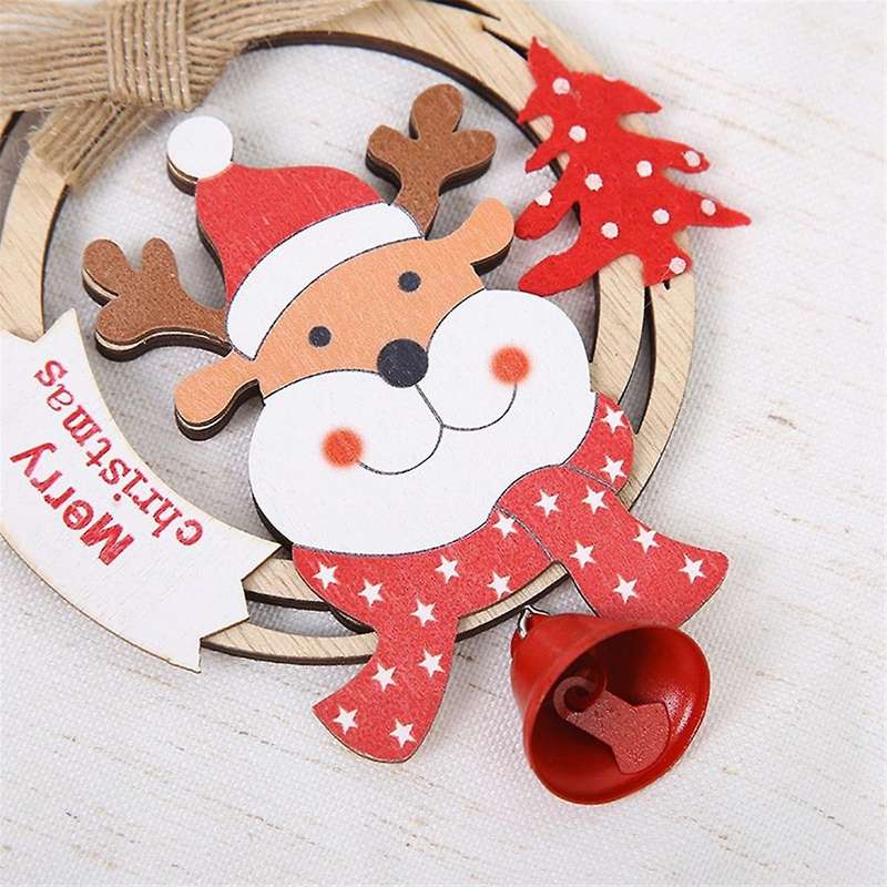 6Pcs Christmas Bells Hanging Wooden Christmas Tree Decorations Pendant Garland Bow Bells Wood Ring H