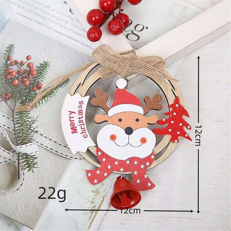 6pcs Christmas Bells Hanging Wooden Christmas Tree Decorations Pendant Garland Bow Bells Wood Ring