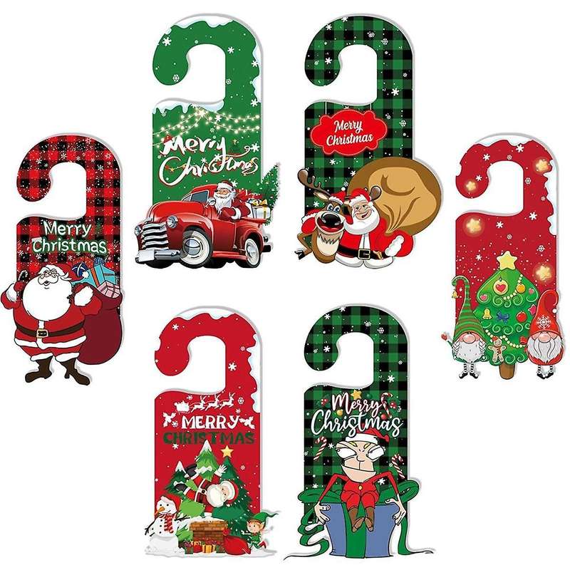 6Pcs Christmas Doorknob Hanger Decoration Christmas Doorknob Ornament Sign Christmas Door Handle Pen