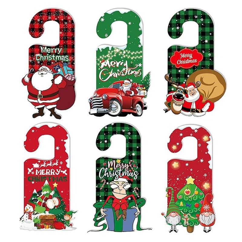 6Pcs Christmas Doorknob Hanger Decoration Christmas Doorknob Ornament Sign Christmas Door Handle Pen