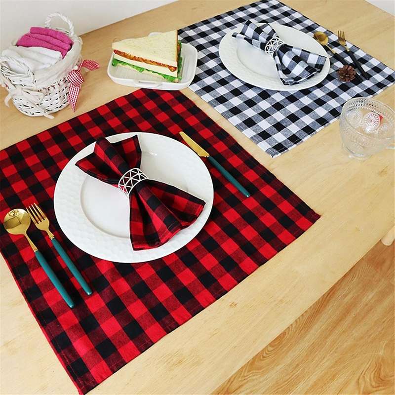 6pcs Check Collection, Classic Farmhouse Tabletop Set, Napkin Set, 3 Red and 3 White