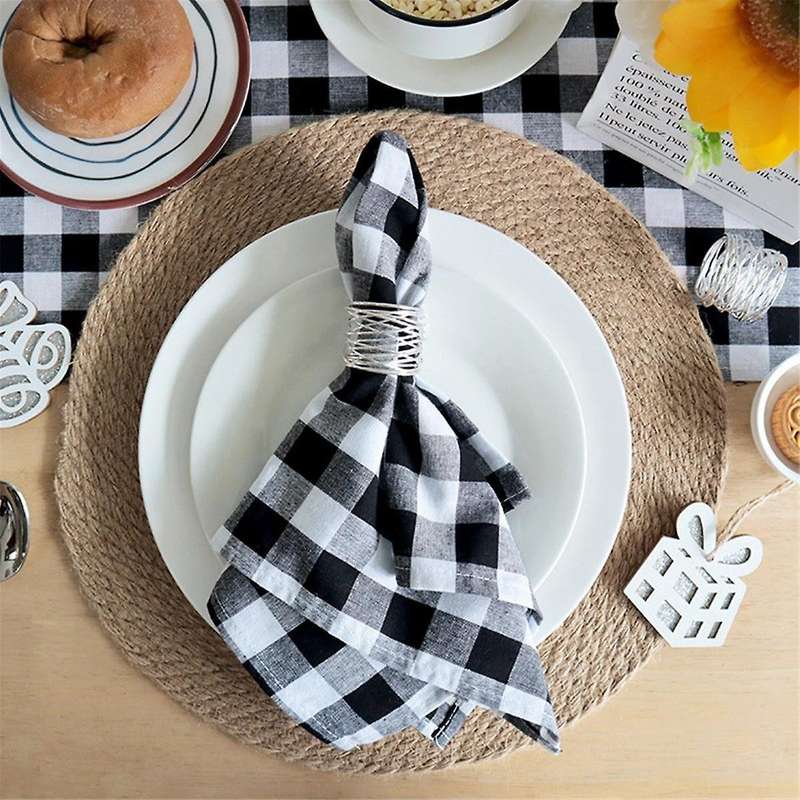 6pcs Check Collection, Classic Farmhouse Tabletop Set, Napkin Set, 3 Red and 3 White