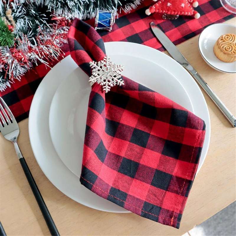 6pcs Check Collection, Classic Farmhouse Tabletop Set, Napkin Set, 3 Red and 3 White