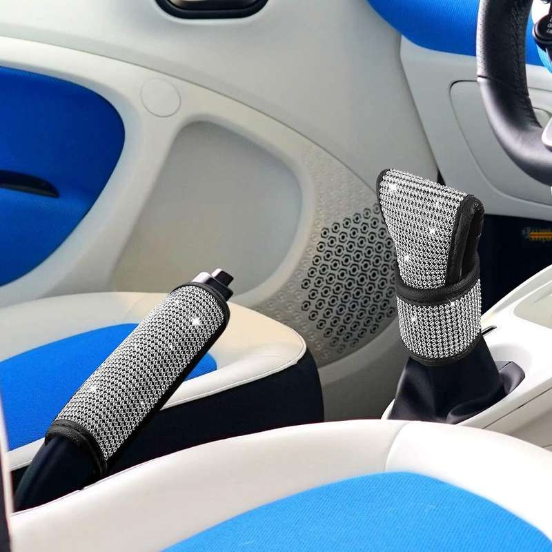 6Pcs Crystal Rhinestone Include Shift Gear Cover Auto Handbrake Cover Seat Strap Belt Shoulder Pads